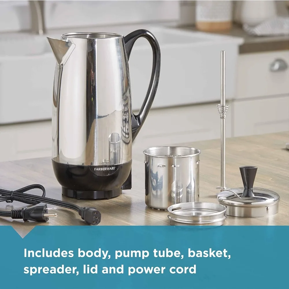 12 Cup Electric Coffee Percolator, Coffee Maker with Stainless Steel Basket, Automatic Keep Warm, No-Drip Spout
12 Cup Electric Coffee Percolator, Coffee Maker with Stainless Steel Basket, Automatic Keep Warm, No-Drip Spout
