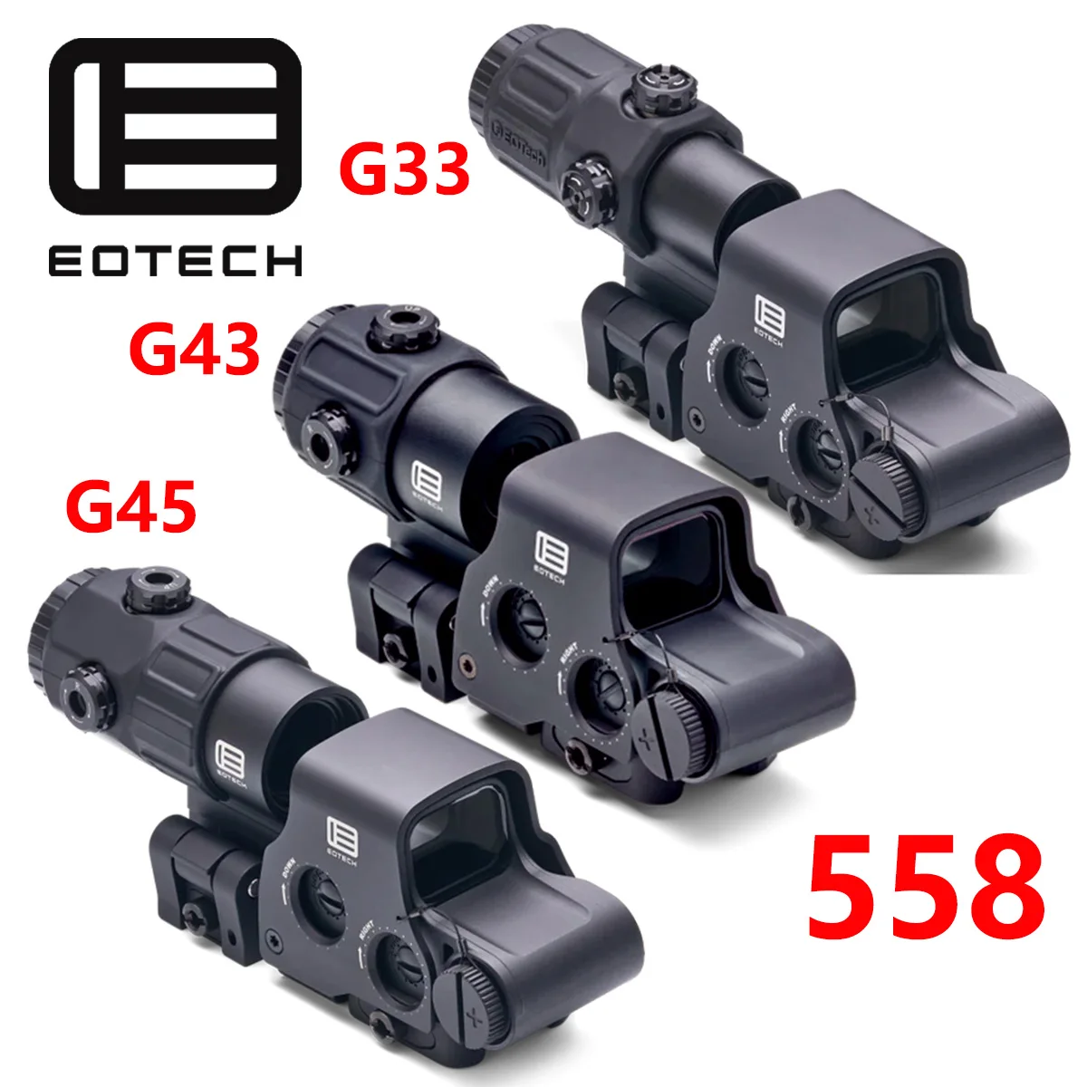 EOTECH 558 G33 Hunting Holographic Sight Red Green Dot Reflex Tactical G33 3X G45 5X Magnifier UNITY Fast Optic Riser Mount
EOTECH 558 G33 Hunting Holographic Sight Red Green Dot Reflex Tactical G33 3X G45 5X Magnifier UNITY Fast Optic Riser Mount