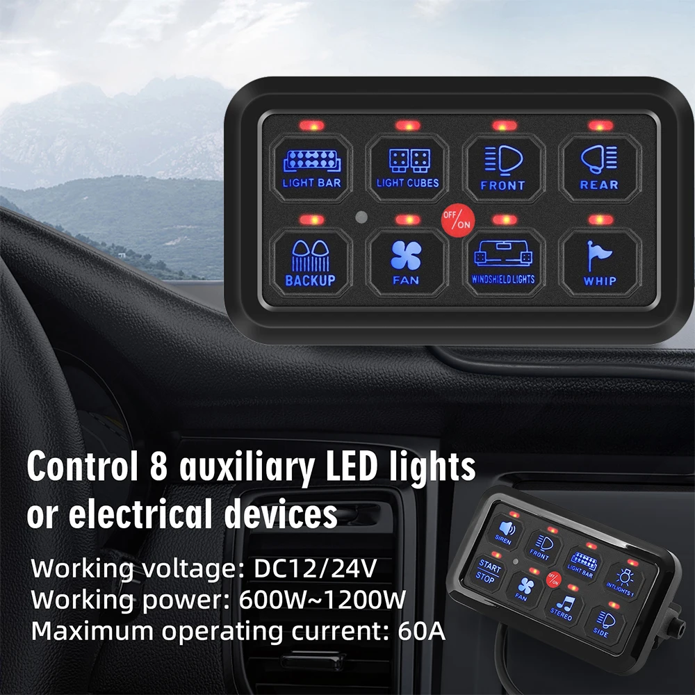 8 Gangs Universal LED Switch Panel 12V Light On-Off Control Relays System Slim Electronic Relay System for SUV Caravan Custom
8 Gangs Universal LED Switch Panel 12V Light On-Off Control Relays System Slim Electronic Relay System for SUV Caravan Custom