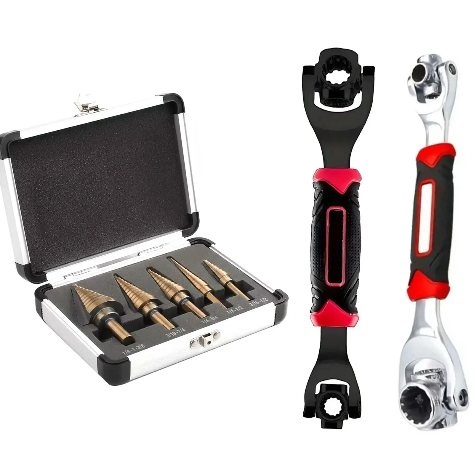 Industrial Metalworking Bundle: Multi-Functional 52-in-1 Dog-Bone Socket Wrench (8-19mm) & HSS Step Drill Bit Kit (Precision Hole Cutting), Durable Tool Set for Sheet Metal Fabrication, Auto Maintenance, DIY Repair & Construction Tasks
Industrial Metalworking Bundle: Multi-Functional 52-in-1 Dog-Bone Socket Wrench (8-19mm) & HSS Step Drill Bit Kit (Precision Hole Cutting), Durable Tool Set for Sheet Metal Fabrication, Auto Maintenance, DIY Repair & Construction Tasks