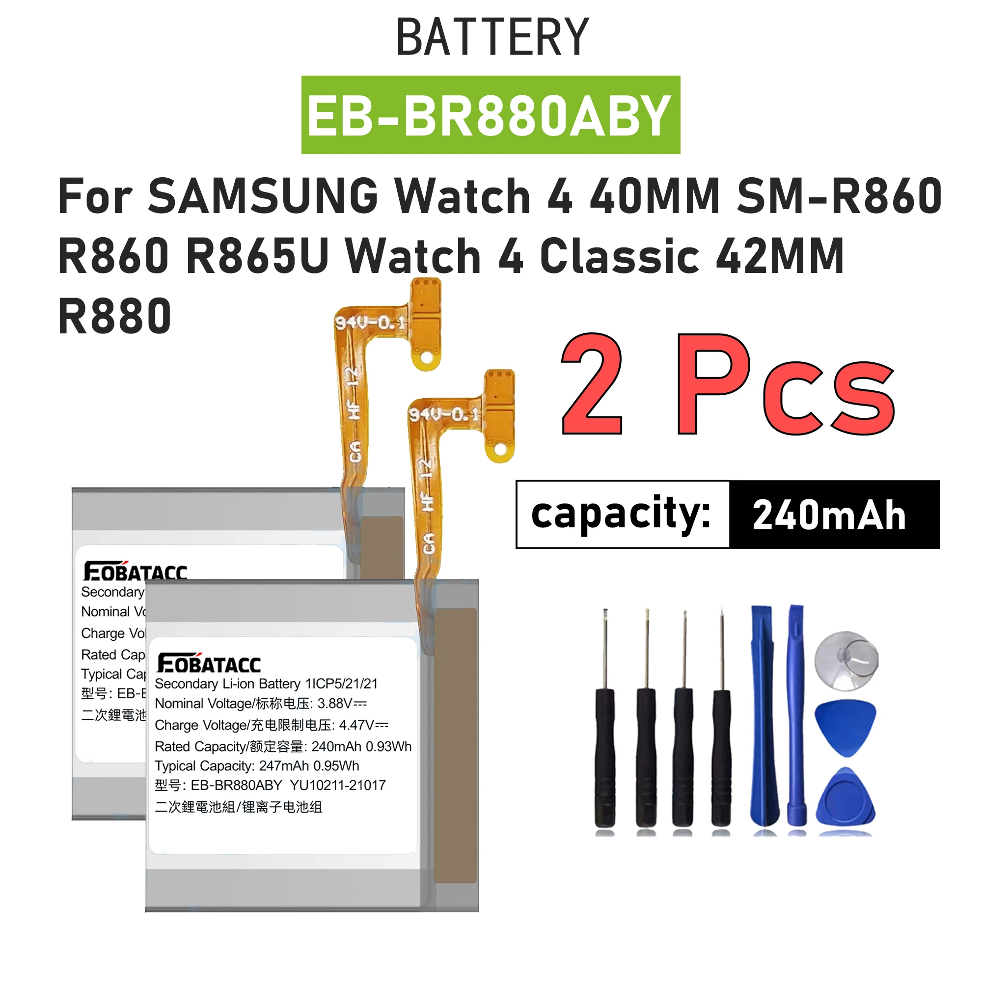 2Pcs 2025 Years EB-BR880ABY Battery For SAMSUNG Watch 4 40MM SM-R860 R860 R865U Watch 4 Classic 42MM R880 SM-R880 R885U Battery
2Pcs 2025 Years EB-BR880ABY Battery For SAMSUNG Watch 4 40MM SM-R860 R860 R865U Watch 4 Classic 42MM R880 SM-R880 R885U Battery