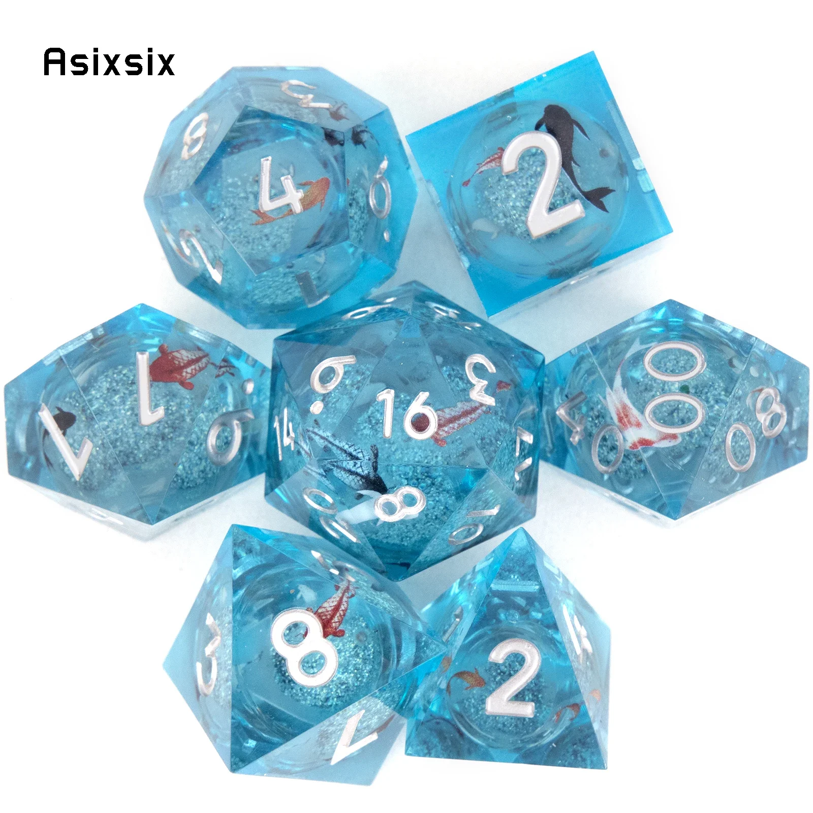 7 Pcs Blue Fish Golden Number Sharp Edge Resin Dice Polyhedral Dice Suitable for Role-Playing RPG Board Game
7 Pcs Blue Fish Golden Number Sharp Edge Resin Dice Polyhedral Dice Suitable for Role-Playing RPG Board Game