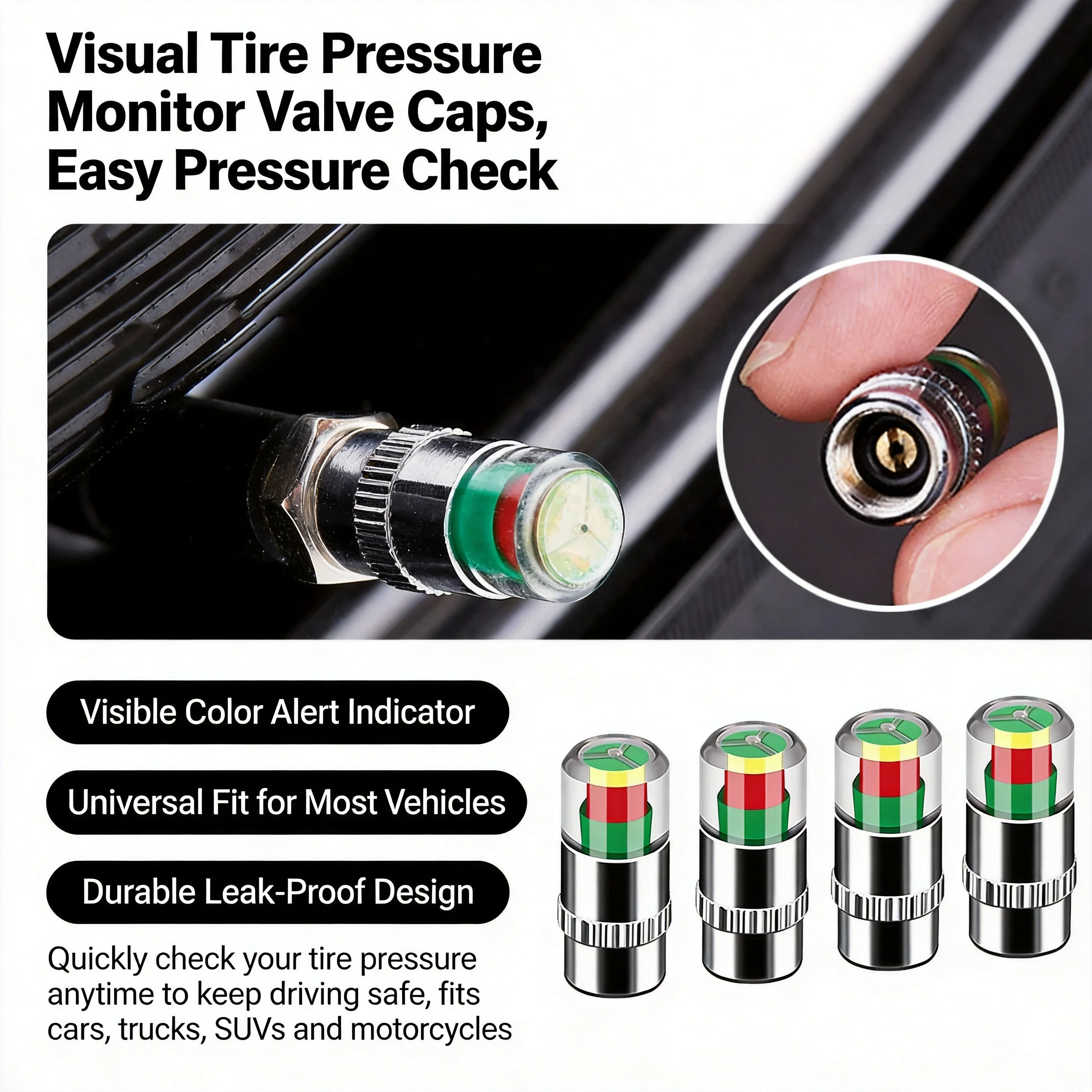 4pcs Car Tire Pressure Indicator Gauge – Alert Monitoring Valve Cap Sensor External Detection for Auto Tire Safety
4pcs Car Tire Pressure Indicator Gauge – Alert Monitoring Valve Cap Sensor External Detection for Auto Tire Safety