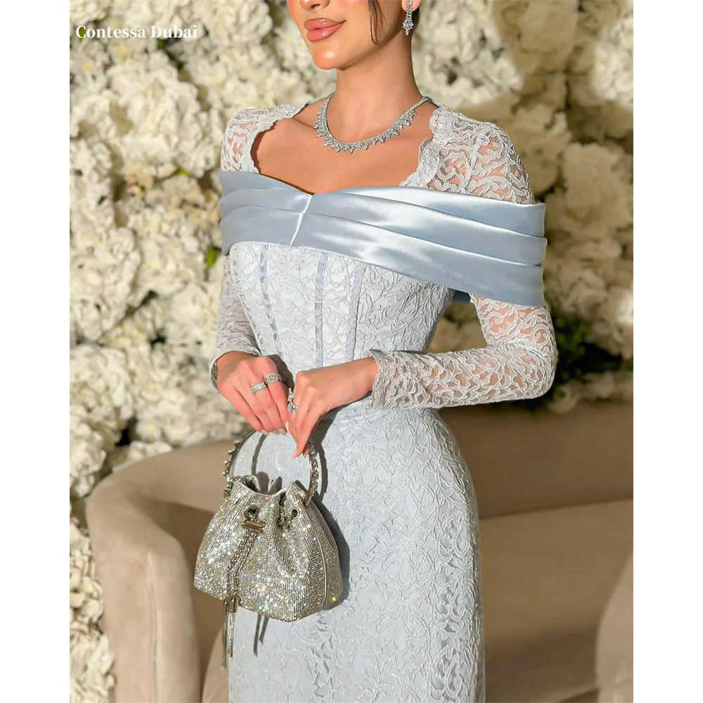 Contessa Dubai Lace Spaghetti Strap Zip Prom Dress Square Neck Long Sleeve فساتين سهرات Ankle-length Srobes de soir
Contessa Dubai Lace Spaghetti Strap Zip Prom Dress Square Neck Long Sleeve فساتين سهرات Ankle-length Srobes de soir