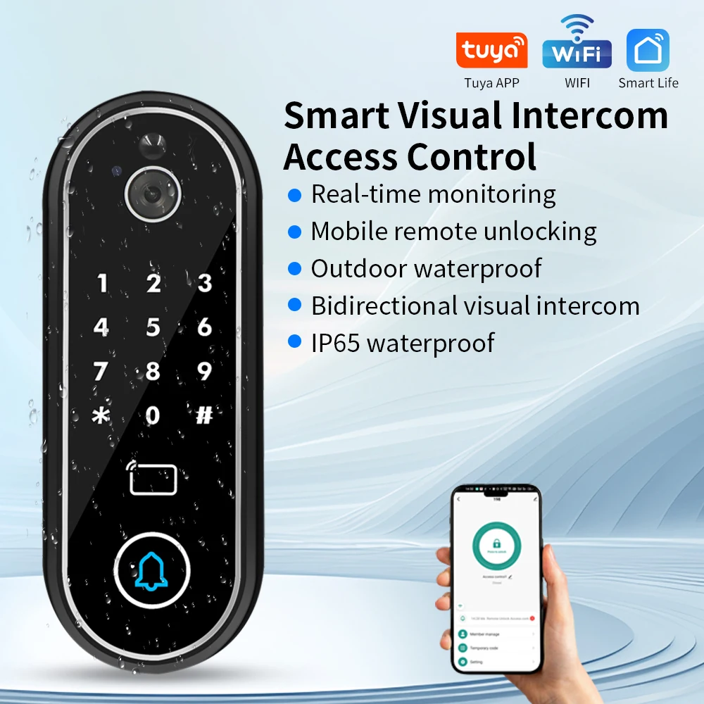 Умный дверной звонок Tuya 1080P, Wi-Fi, видеодомофон с обнаружением движения, разблокировка за помощью дистанционного управления, RFID-карта, NFC-приложение, контроль доступа
Умный дверной звонок Tuya 1080P, Wi-Fi, видеодомофон с обнаружением движения, разблокировка за помощью дистанционного управления, RFID-карта, NFC-приложение, контроль доступа