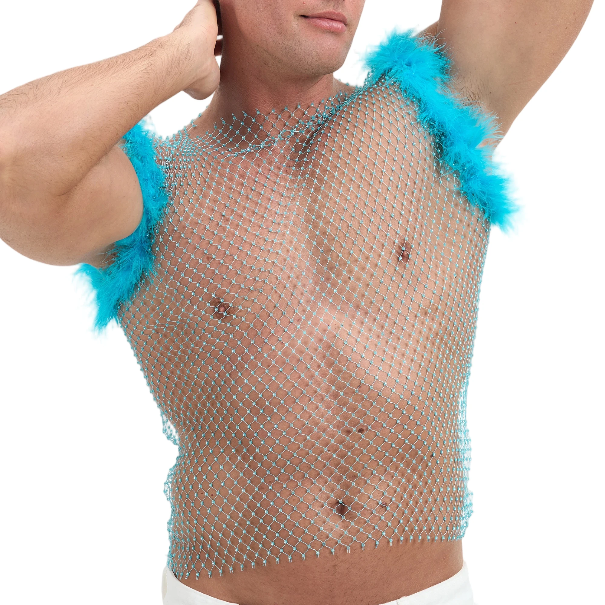 Men's Plush Trim Sleeveless T-shirts Rhinestone Fishnet Crop Tank Tops Mesh See Through Elastic Party Nightclub Sexy Male Vests
Men's Plush Trim Sleeveless T-shirts Rhinestone Fishnet Crop Tank Tops Mesh See Through Elastic Party Nightclub Sexy Male Vests