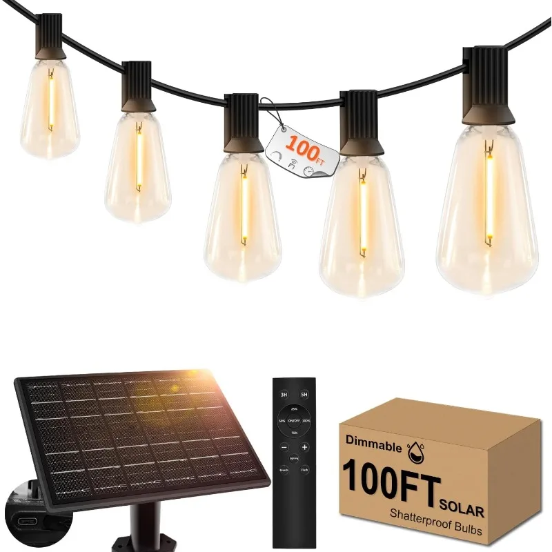 100ft Solar Outdoor String Lights with Remote - USB Rechargeable Solar Powered Outdoor Patio Lights, Larger 3.5W Solar Panel
100ft Solar Outdoor String Lights with Remote - USB Rechargeable Solar Powered Outdoor Patio Lights, Larger 3.5W Solar Panel