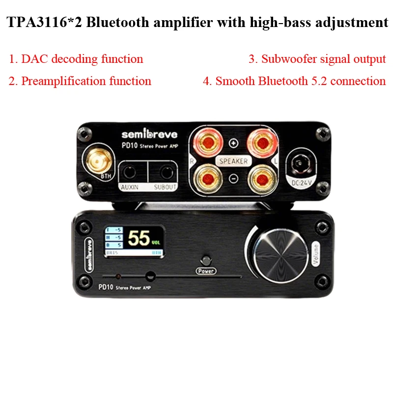 HIFI Class D Audio Power Amplifier Dual TPA3116+ES9038 Chip 100W*2 Output Power QCC3040 Bluetooth 5.2 Home Amplifier 2.1 Channel
HIFI Class D Audio Power Amplifier Dual TPA3116+ES9038 Chip 100W*2 Output Power QCC3040 Bluetooth 5.2 Home Amplifier 2.1 Channel