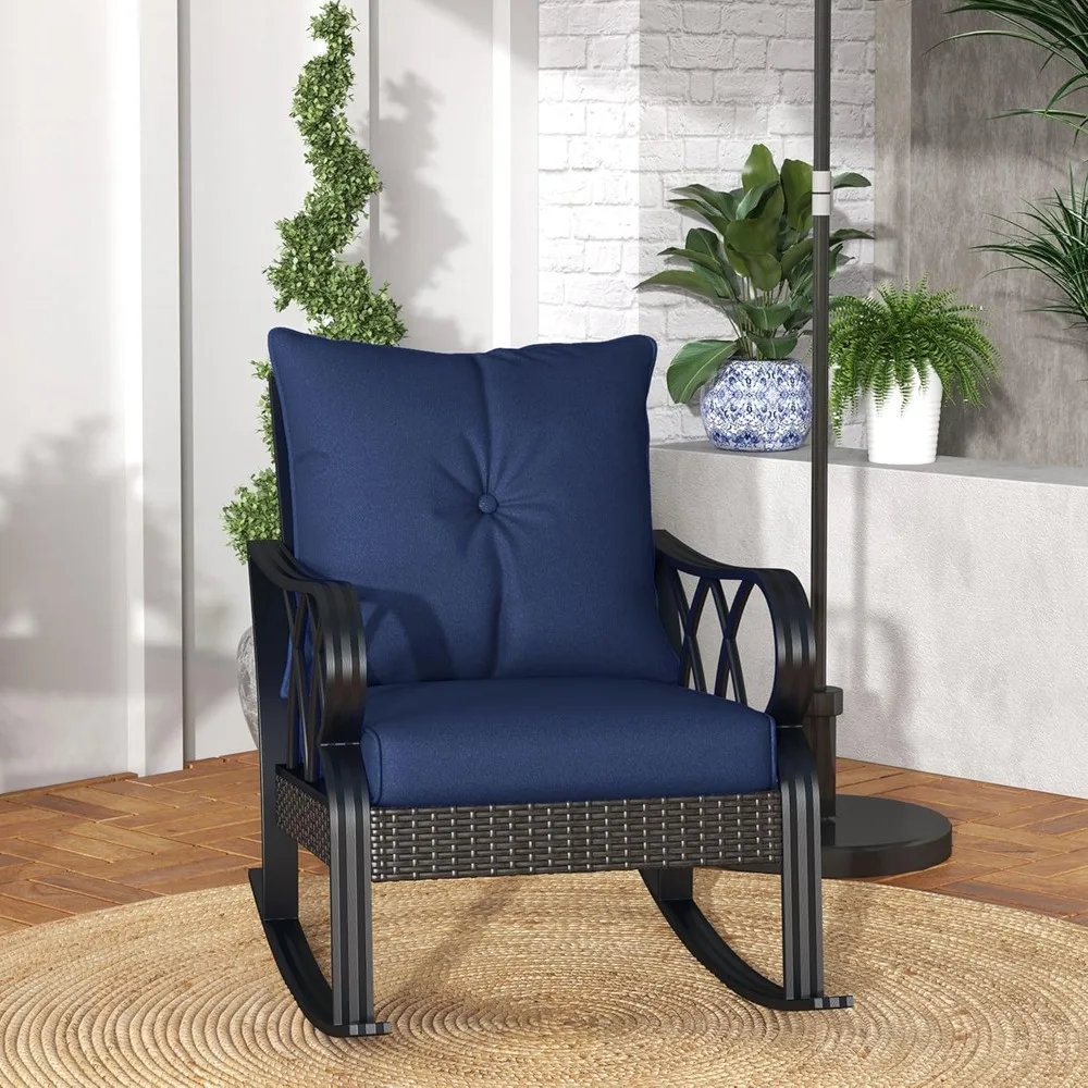 Outdoor Wicker Rocking Chair with Padded Cushions, Aluminum Furniture Rattan Porch Rocker Chair W/Armrest for, Customized