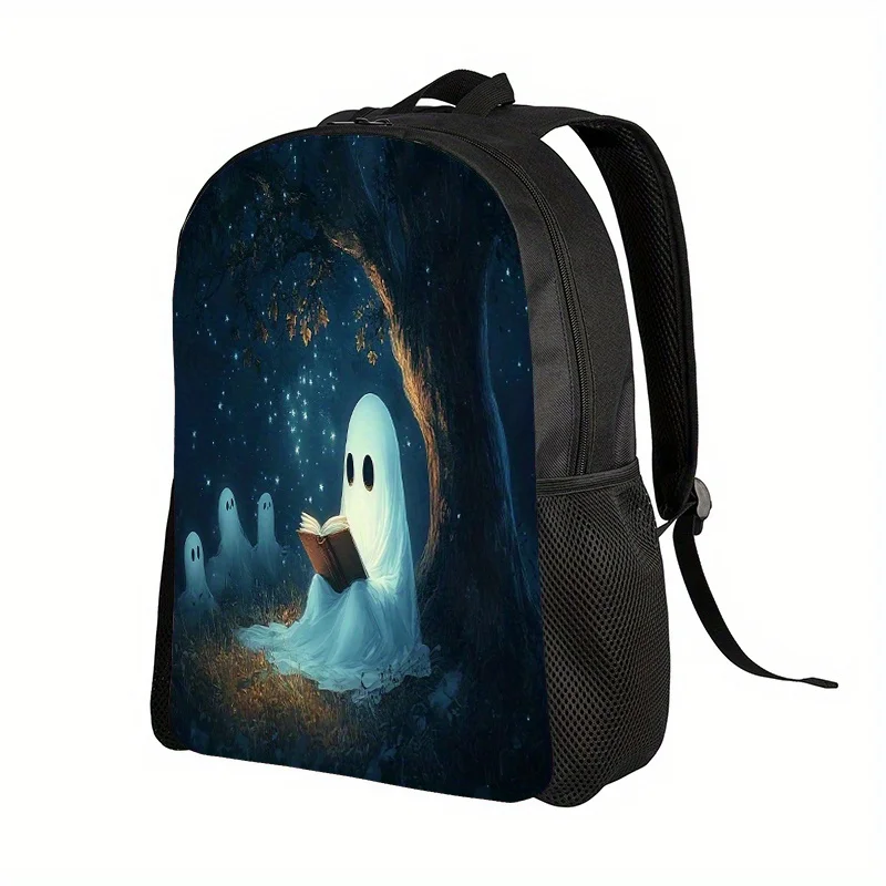 Ghost reading backpack, 2D flat print, travel style, teen student bag with adjustable shoulder straps and zip closure
Ghost reading backpack, 2D flat print, travel style, teen student bag with adjustable shoulder straps and zip closure