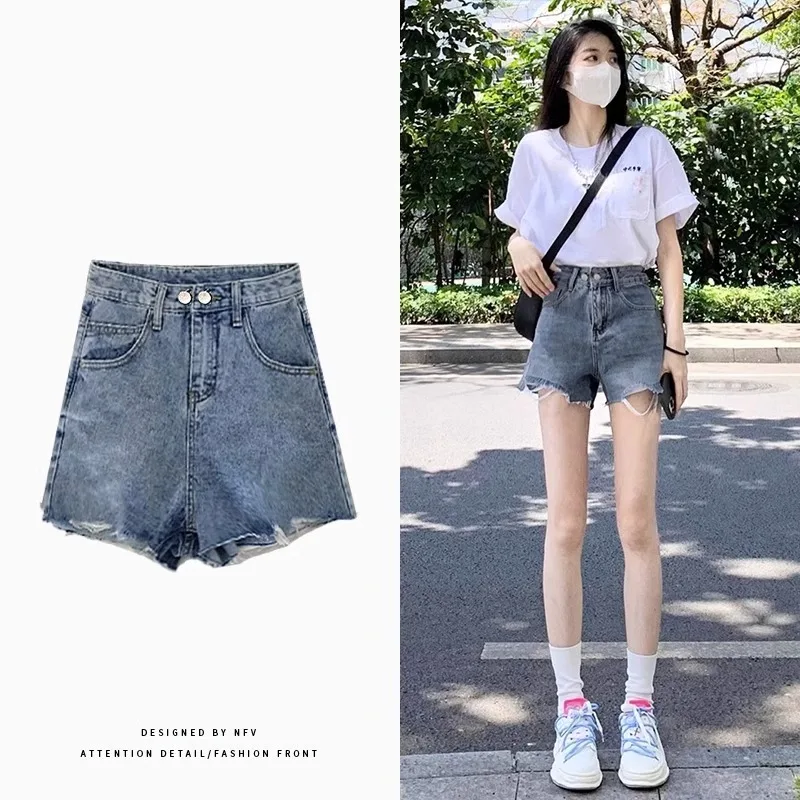 Женские джинсовые шорты с высокой талией и рваным эффектом, лето 2024, новинка, с потертостями, широкие штанины, облегающие, А-силуэт, хлопок/полиэстер
Женские джинсовые шорты с высокой талией и рваным эффектом, лето 2024, новинка, с потертостями, широкие штанины, облегающие, А-силуэт, хлопок/полиэстер