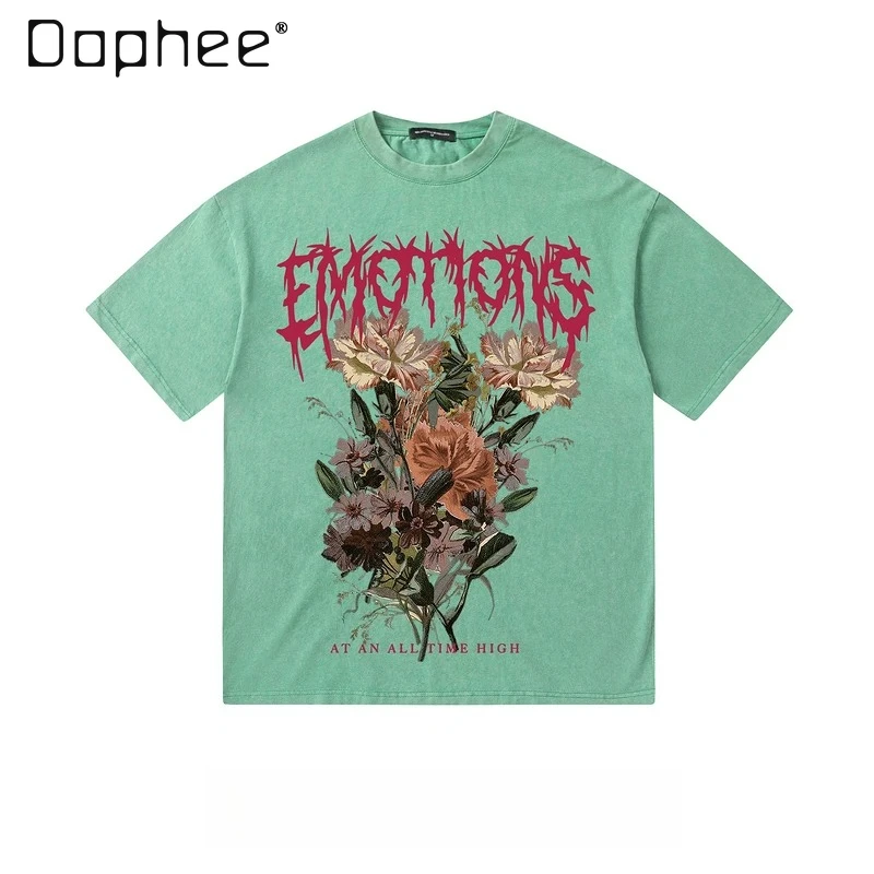 2026 Summer New Pink Brown Green Black Blue Washed Floral Print Gothic Letter Round Neck Short Sleeve Streetwear Casual Tops Men
2026 Summer New Pink Brown Green Black Blue Washed Floral Print Gothic Letter Round Neck Short Sleeve Streetwear Casual Tops Men