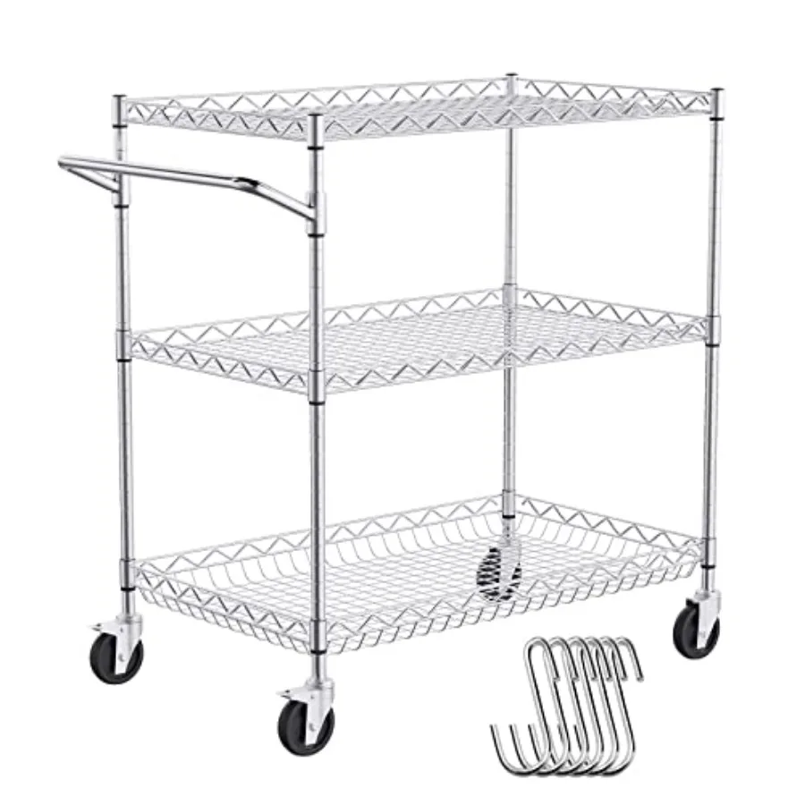 Kitchen Utility Cart 3 Tiers Wire Rolling Table with 661 LBS Capacity Steel Service Desk on Wheels Metal Storage Trolley with 8
Kitchen Utility Cart 3 Tiers Wire Rolling Table with 661 LBS Capacity Steel Service Desk on Wheels Metal Storage Trolley with 8