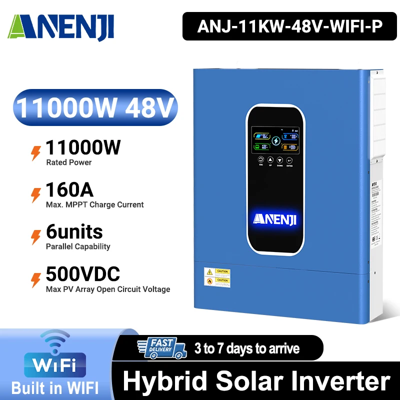 ANENJI 11KW 48V Parallel Solar Inverter Hybrid Pure Sine on Grid 230VAC Dual Output 160A PV 500VDC MPPT Charge Controller
ANENJI 11KW 48V Parallel Solar Inverter Hybrid Pure Sine on Grid 230VAC Dual Output 160A PV 500VDC MPPT Charge Controller