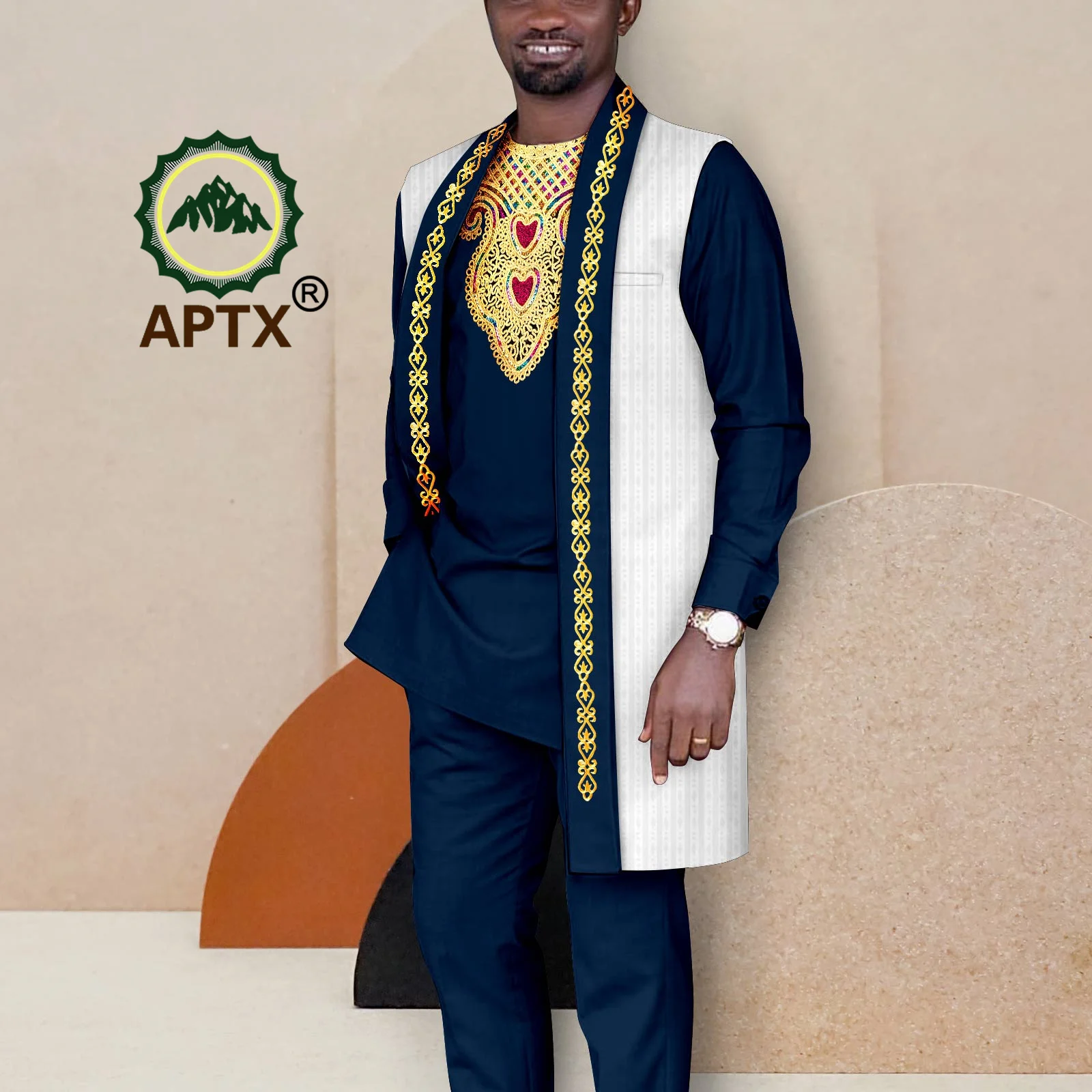 APTX African Suit for Men Traditional Print Long Set Jacquard 3 Pieces Embroidery Jacket and Shirt Pants for Wedding A2316032
APTX African Suit for Men Traditional Print Long Set Jacquard 3 Pieces Embroidery Jacket and Shirt Pants for Wedding A2316032