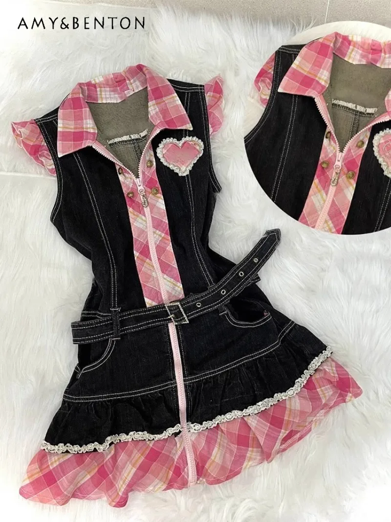 2025 New American Summer Original Sweet and Cool Style Black Splicing Waist Thin and Hot Plaid Short Denim Dress For Women
2025 New American Summer Original Sweet and Cool Style Black Splicing Waist Thin and Hot Plaid Short Denim Dress For Women