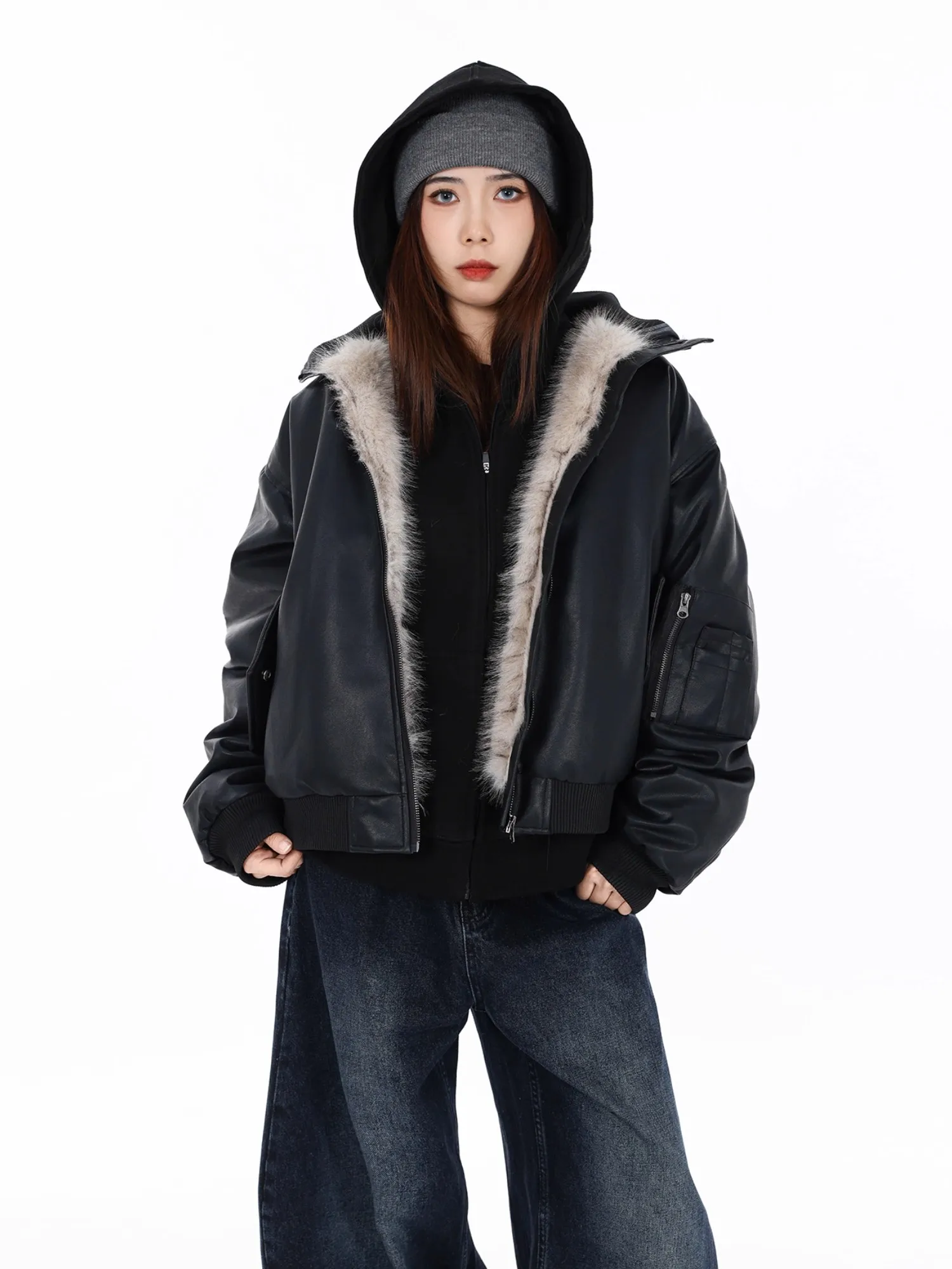 Retro American Sle Fur Lined Leather Jaet Men's Winter Thiened Cotton Coat Stand Collar Inteated Skin And Fur Warmth
Retro American Sle Fur Lined Leather Jaet Men's Winter Thiened Cotton Coat Stand Collar Inteated Skin And Fur Warmth