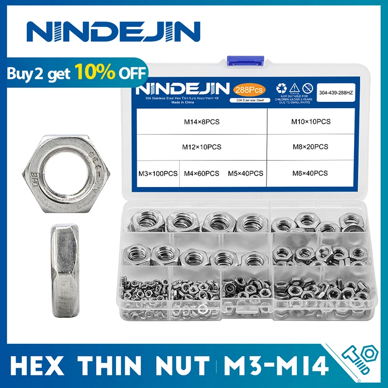 NINDEJIN 288 шт шестигранные тонкие гайки набор M3 M4 M5 M6 M8 M10 M12 304 нержавеющая сталь метрические DIN439 шестигранные тонкие гайки набор
NINDEJIN 288 шт шестигранные тонкие гайки набор M3 M4 M5 M6 M8 M10 M12 304 нержавеющая сталь метрические DIN439 шестигранные тонкие гайки набор