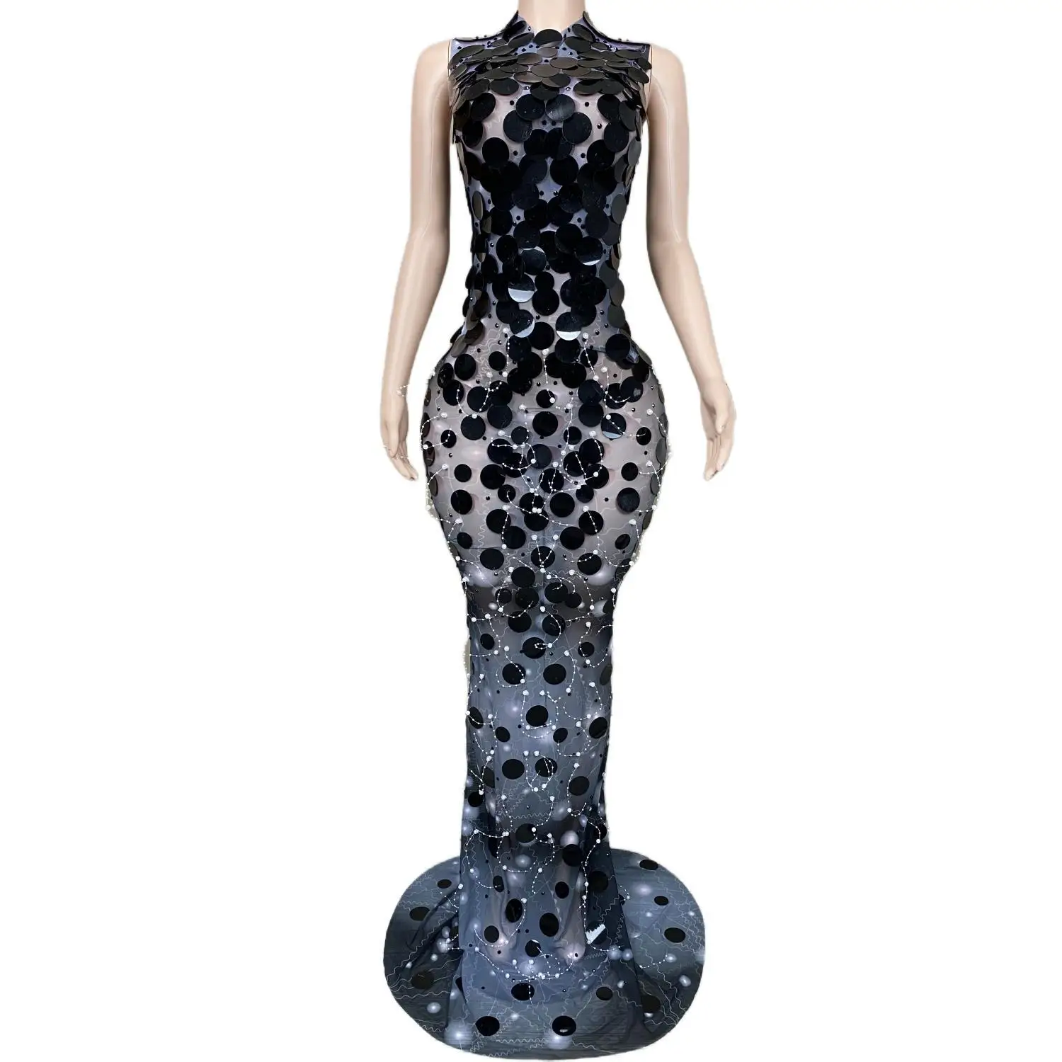 New Fashion Sleeveless Black Sequins Crystal Birthday Wedding Party Dress Women Sexy Long Prom Dress Evening Gown Stage Costumes
New Fashion Sleeveless Black Sequins Crystal Birthday Wedding Party Dress Women Sexy Long Prom Dress Evening Gown Stage Costumes
