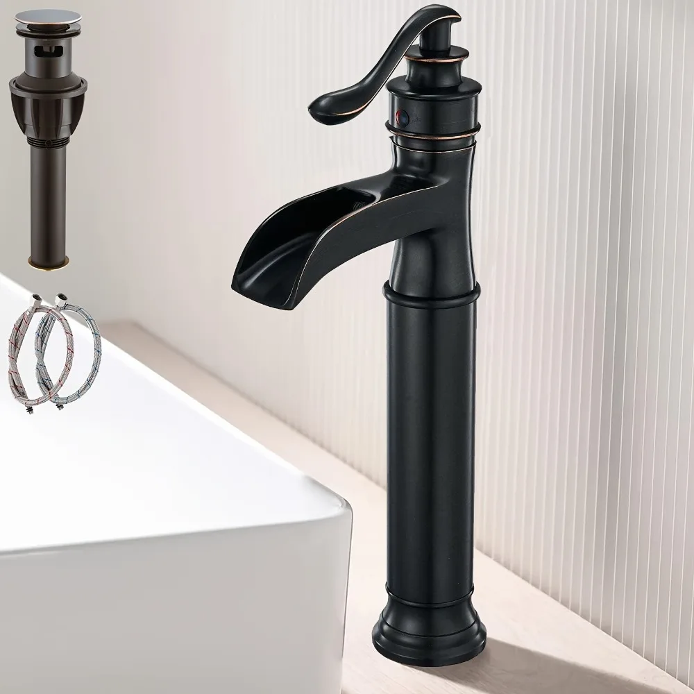 Single Handle Oil Rubbed Bronze Waterfall Tall Bathroom Sink Faucet, Bath Lavatory Vanity Faucets Set for Bathroom Sinks with Pop-Up Drain Stopper & Water Supply Hoses, Lavatory Vanity Bath Single Hole Deck Mount
Single Handle Oil Rubbed Bronze Waterfall Tall Bathroom Sink Faucet, Bath Lavatory Vanity Faucets Set for Bathroom Sinks with Pop-Up Drain Stopper & Water Supply Hoses, Lavatory Vanity Bath Single Hole Deck Mount