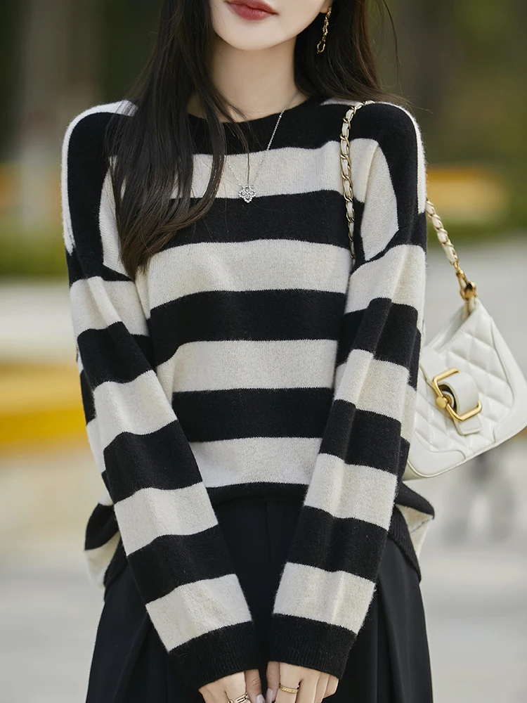 Autumn Winter Women 100% Merino Wool Pullover Sweater Striped Clashing Color Fashion Cashmere Knitwear Basic Long Sleeve Tops
Autumn Winter Women 100% Merino Wool Pullover Sweater Striped Clashing Color Fashion Cashmere Knitwear Basic Long Sleeve Tops