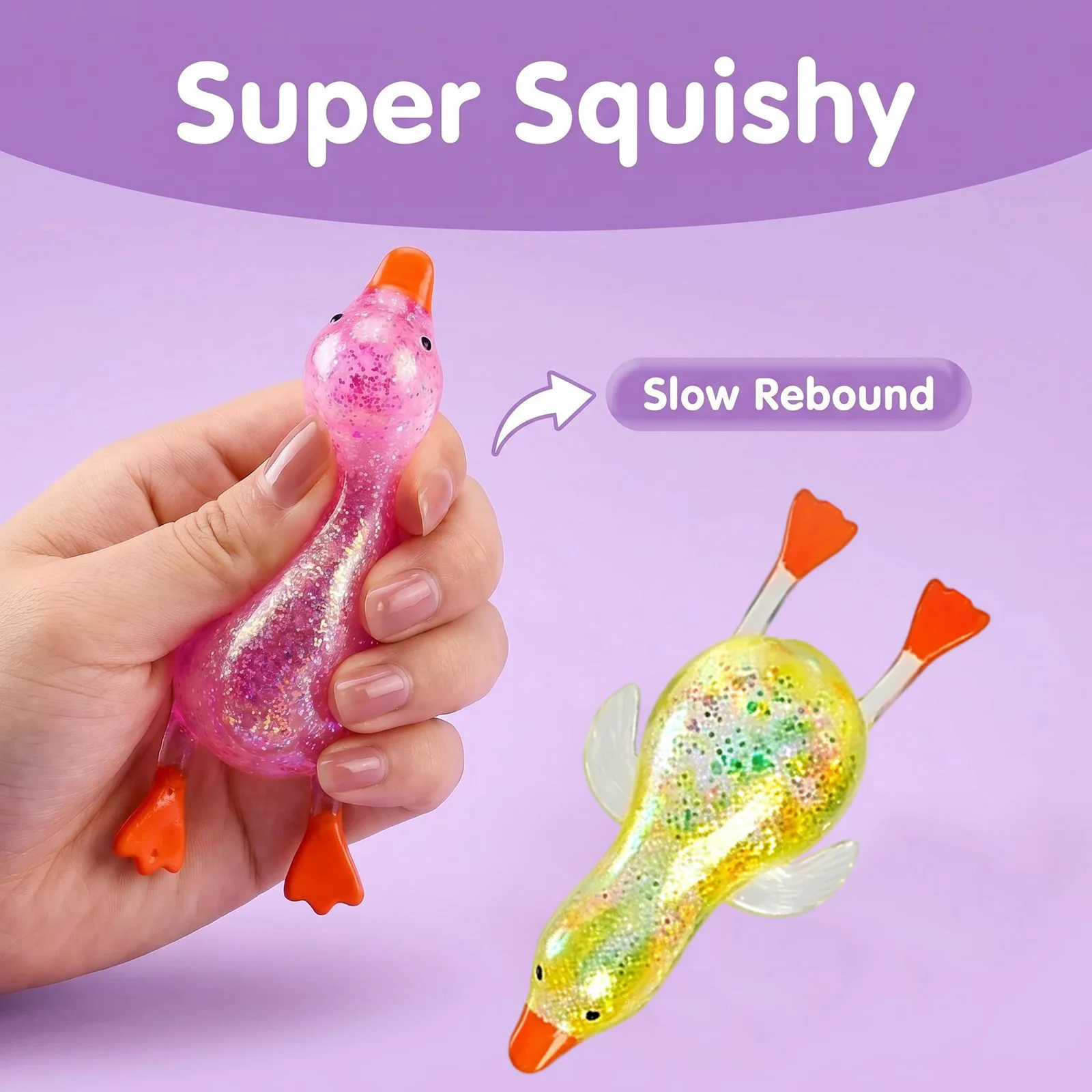 4 Pack Glitter Goose Squishy Squeeze Toy Slow Rebound Fidget Toy Soft Non-Toxic Stress Relief Decompression Toy for Kids Adults
4 Pack Glitter Goose Squishy Squeeze Toy Slow Rebound Fidget Toy Soft Non-Toxic Stress Relief Decompression Toy for Kids Adults