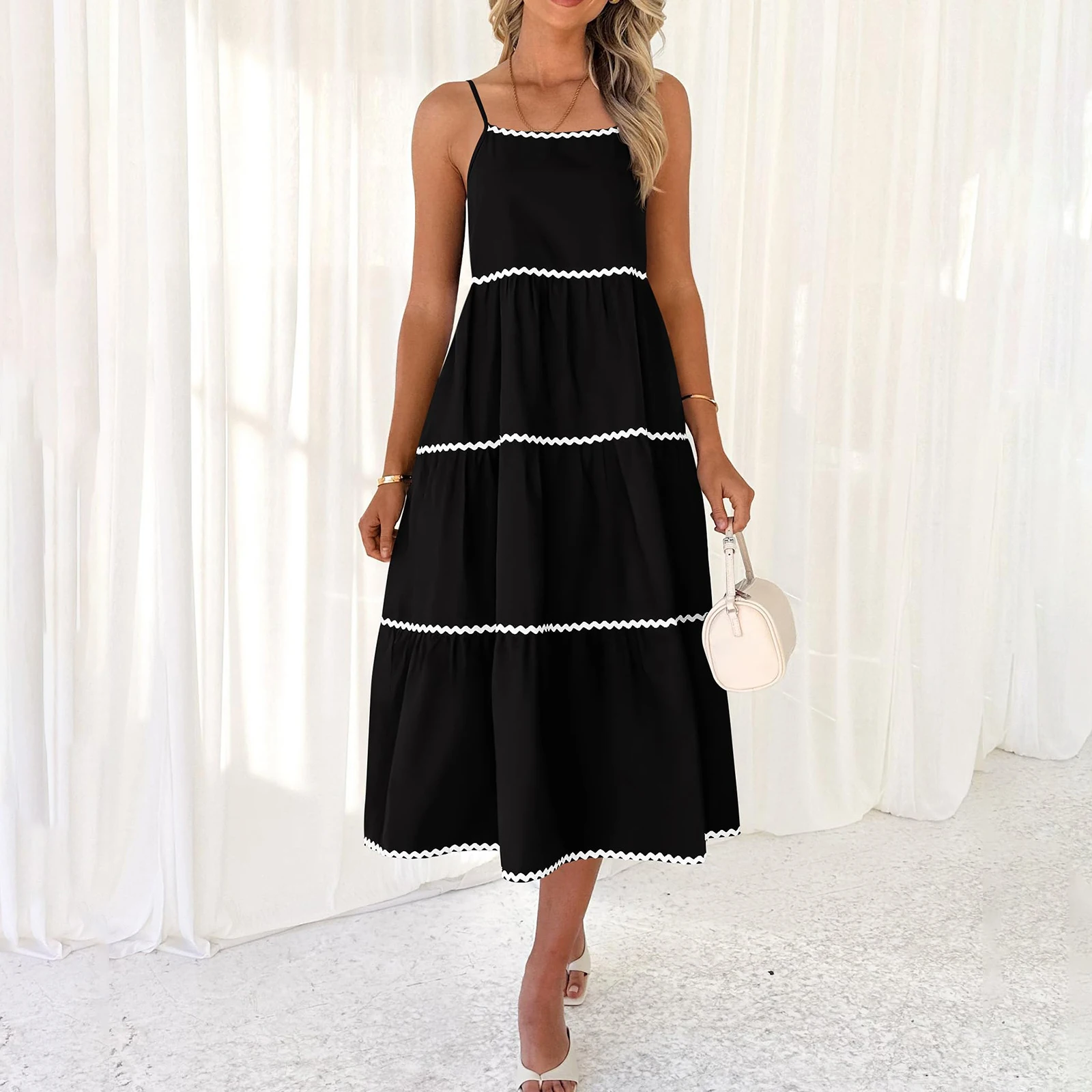 Women Spaghetti Strap Sleeveless Dress Summer Wavy Striped Trim Backless A-Line Party Dress for Vacation Streetwear
Women Spaghetti Strap Sleeveless Dress Summer Wavy Striped Trim Backless A-Line Party Dress for Vacation Streetwear