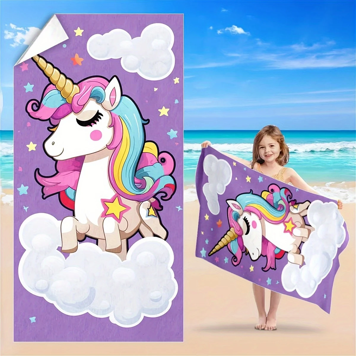 Rainbow Unicorn Beach Towel Flat Print Purple Clouds Soft Bath Towel for Children Girls Dorm Decor Beach Party Holiday
Rainbow Unicorn Beach Towel Flat Print Purple Clouds Soft Bath Towel for Children Girls Dorm Decor Beach Party Holiday