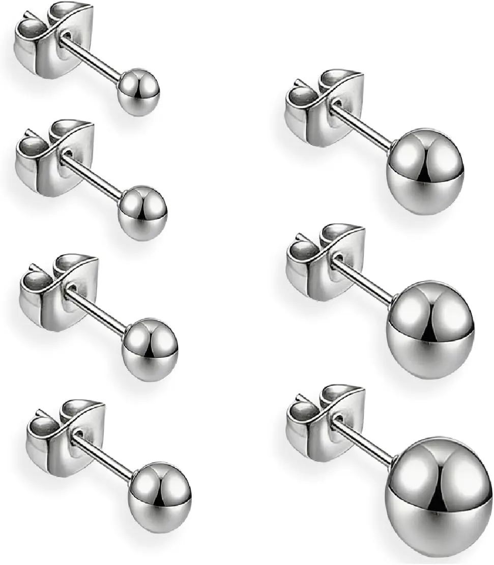 7 Pairs Stainless Steel Round Ball Stud Earrings Set, Silver Studs Earrings for Women, Titanium Ball
7 Pairs Stainless Steel Round Ball Stud Earrings Set, Silver Studs Earrings for Women, Titanium Ball