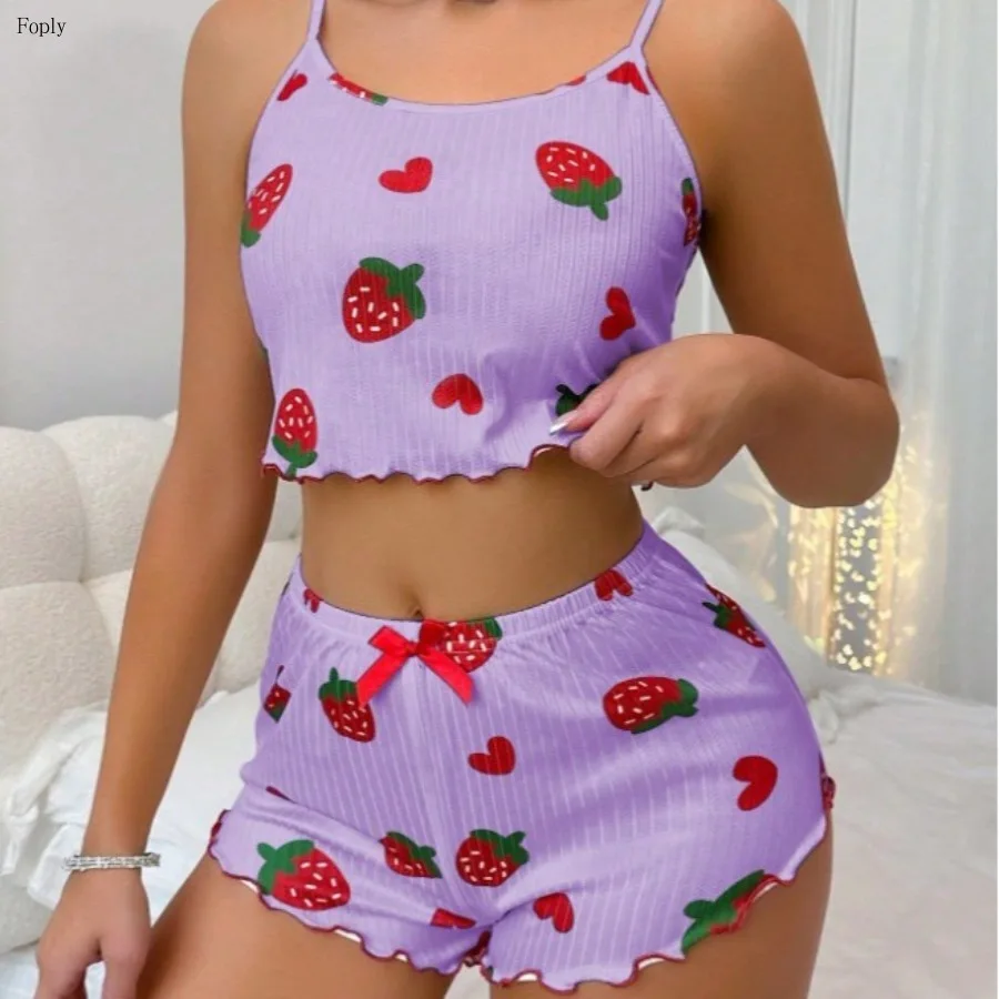 Women Summer Strawberry Print Pajamas Sets Sexy Suspender Pyjamas Sleepwear Strap Cami Top Shorts Suits Pajamas Woman Homewear
Women Summer Strawberry Print Pajamas Sets Sexy Suspender Pyjamas Sleepwear Strap Cami Top Shorts Suits Pajamas Woman Homewear