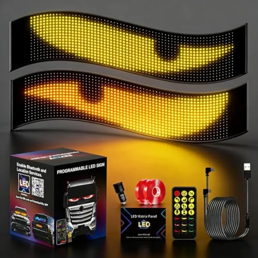 Programmable LED Sign 2026: Bluetooth APP Control Scrolling Display - 2-Pack Portable Devil Eyes Light for Car Truck Windshield