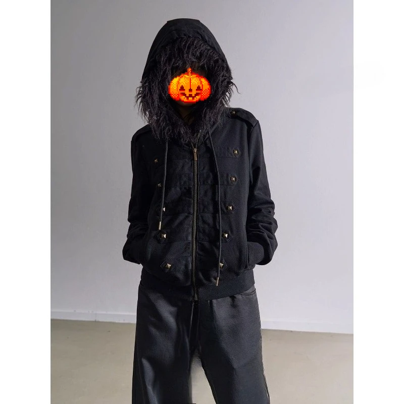 Осенне-зимняя толстовка с меховым воротником в стиле ретро, бархатная толстовка с капюшоном, тонкая тонкая куртка на молнии с заклепками, уличная одежда
Осенне-зимняя толстовка с меховым воротником в стиле ретро, бархатная толстовка с капюшоном, тонкая тонкая куртка на молнии с заклепками, уличная одежда