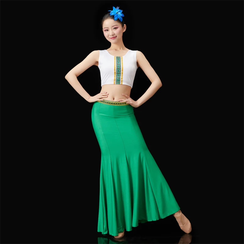 Dai Dance Costume Elastic Peacock Dance Dress Performance Costume Fishtail Skirt National Hmong Practice Skirts Festival Outfit
Dai Dance Costume Elastic Peacock Dance Dress Performance Costume Fishtail Skirt National Hmong Practice Skirts Festival Outfit