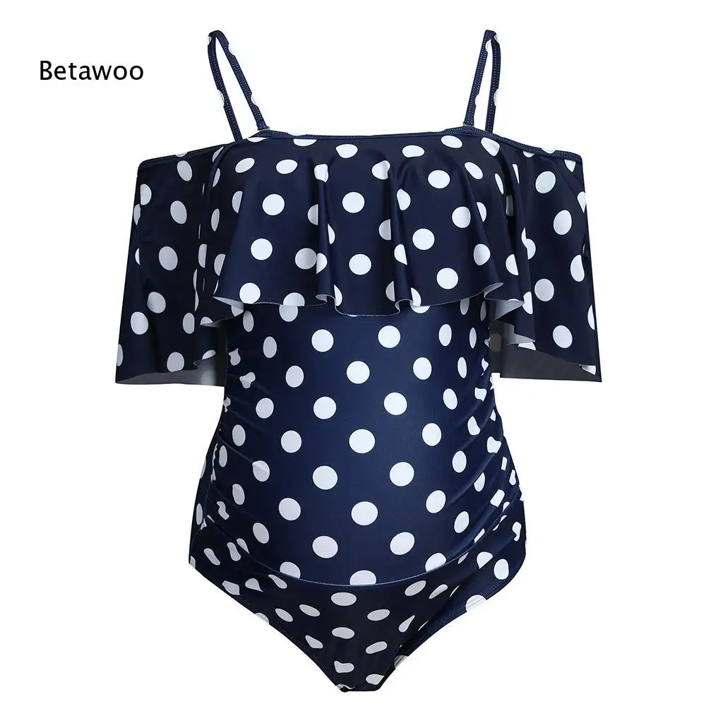 Off the Shoulder Ruffle Adjustable Strap Maternity Bathing Suit
Off the Shoulder Ruffle Adjustable Strap Maternity Bathing Suit
