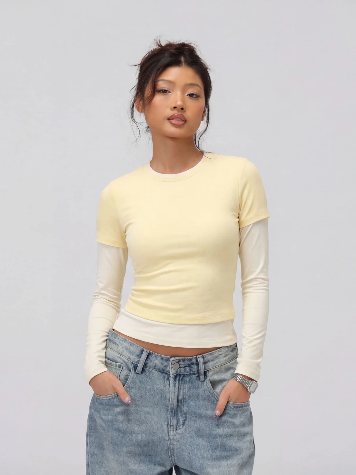Fashionable Long Sleeve T-Shirt Women's Straight Color Block Sleeve Splice Casual Style Cotton Blend Elastic Fiber round Neck...
Fashionable Long Sleeve T-Shirt Women's Straight Color Block Sleeve Splice Casual Style Cotton Blend Elastic Fiber round Neck...