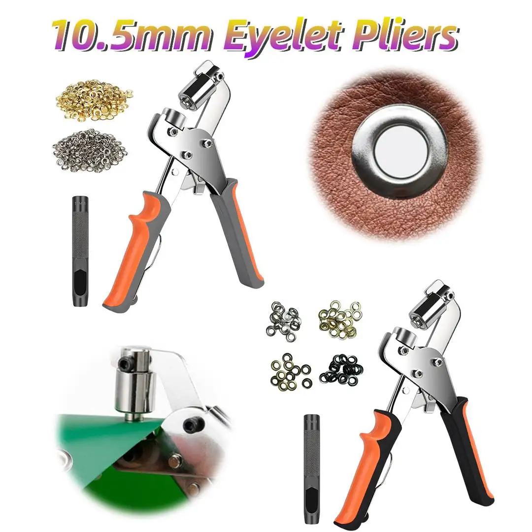 10.5mm Eyelet Pliers with 100/120PCS Grommets Hand Press Eyelet Pliers Eyelet Grommet Tool for Leather Canvas Clothing
10.5mm Eyelet Pliers with 100/120PCS Grommets Hand Press Eyelet Pliers Eyelet Grommet Tool for Leather Canvas Clothing