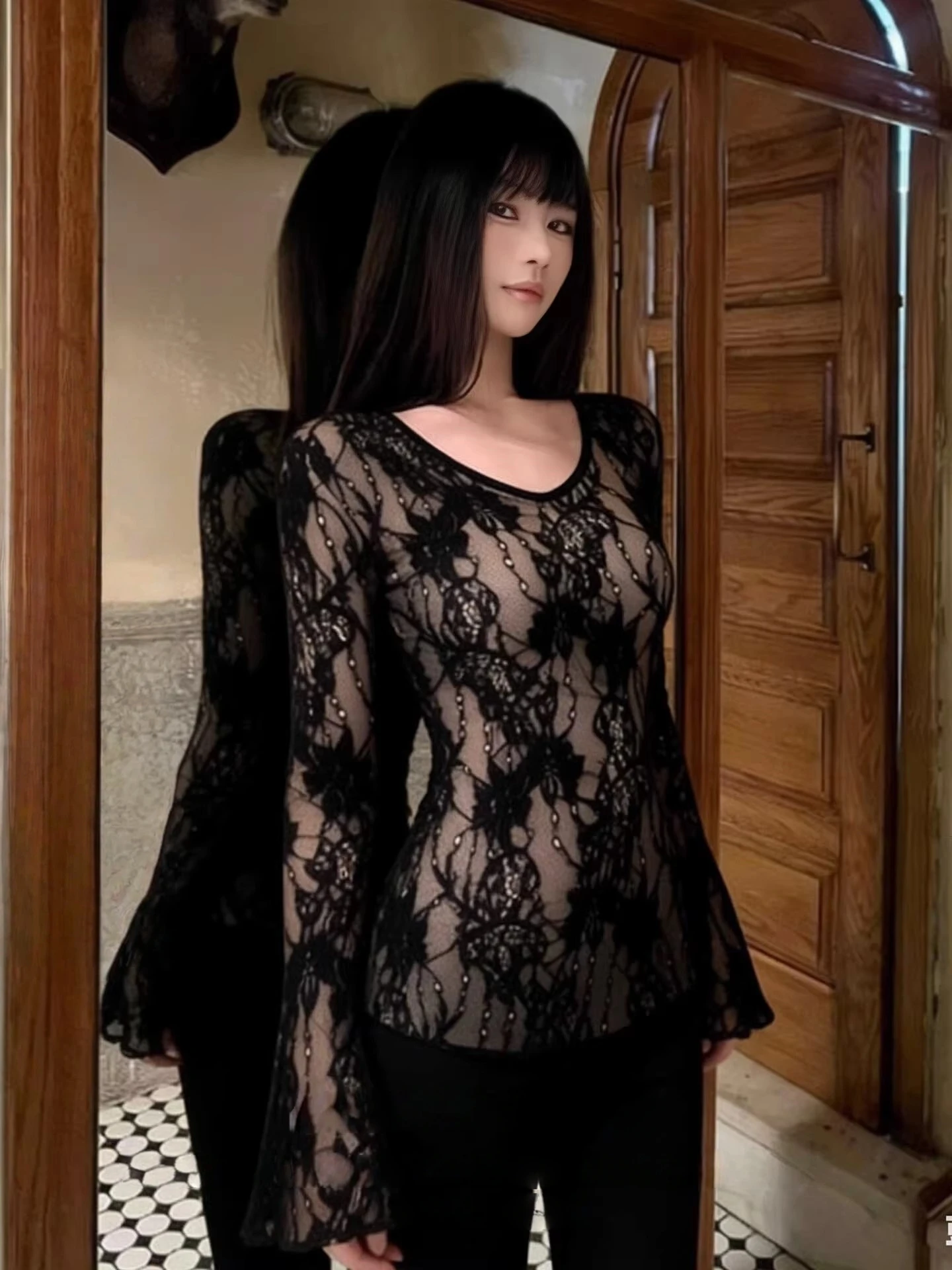 Bla Lace Long Sve Bodysuit Women's Autumn Winter Pure Desire Spicy Girl Slimming Floing Base irt Top
Bla Lace Long Sve Bodysuit Women's Autumn Winter Pure Desire Spicy Girl Slimming Floing Base irt Top