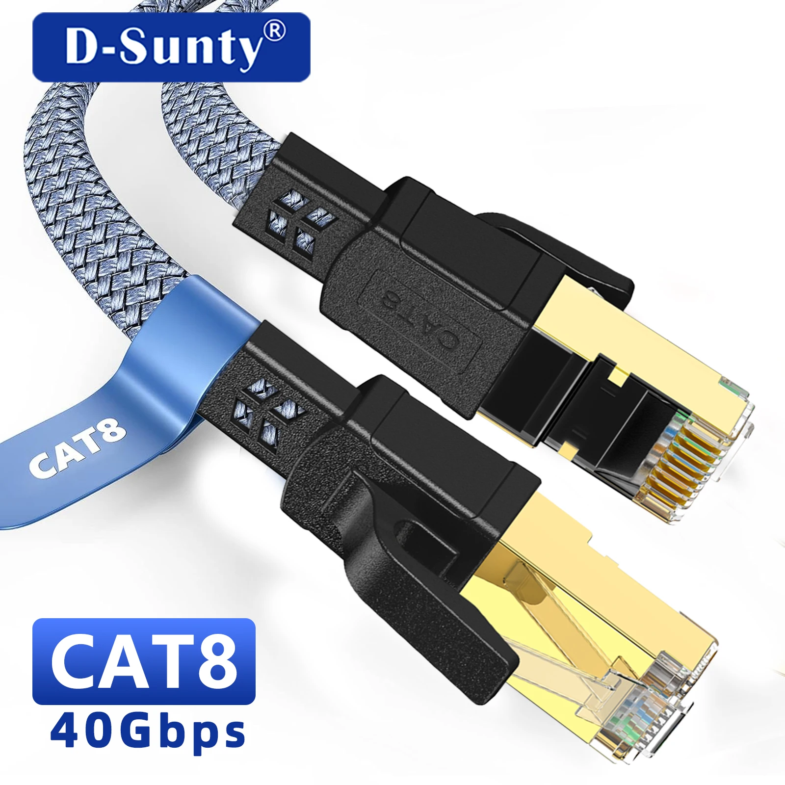 High Speed Cat 8 Ethernet Cable 40Gbps Nylon Braided Flat LAN RJ45 Cable for Router Modem Laptop PC PS5 – D-Sunty CAT8 Cable 
High Speed Cat 8 Ethernet Cable 40Gbps Nylon Braided Flat LAN RJ45 Cable for Router Modem Laptop PC PS5 – D-Sunty CAT8 Cable