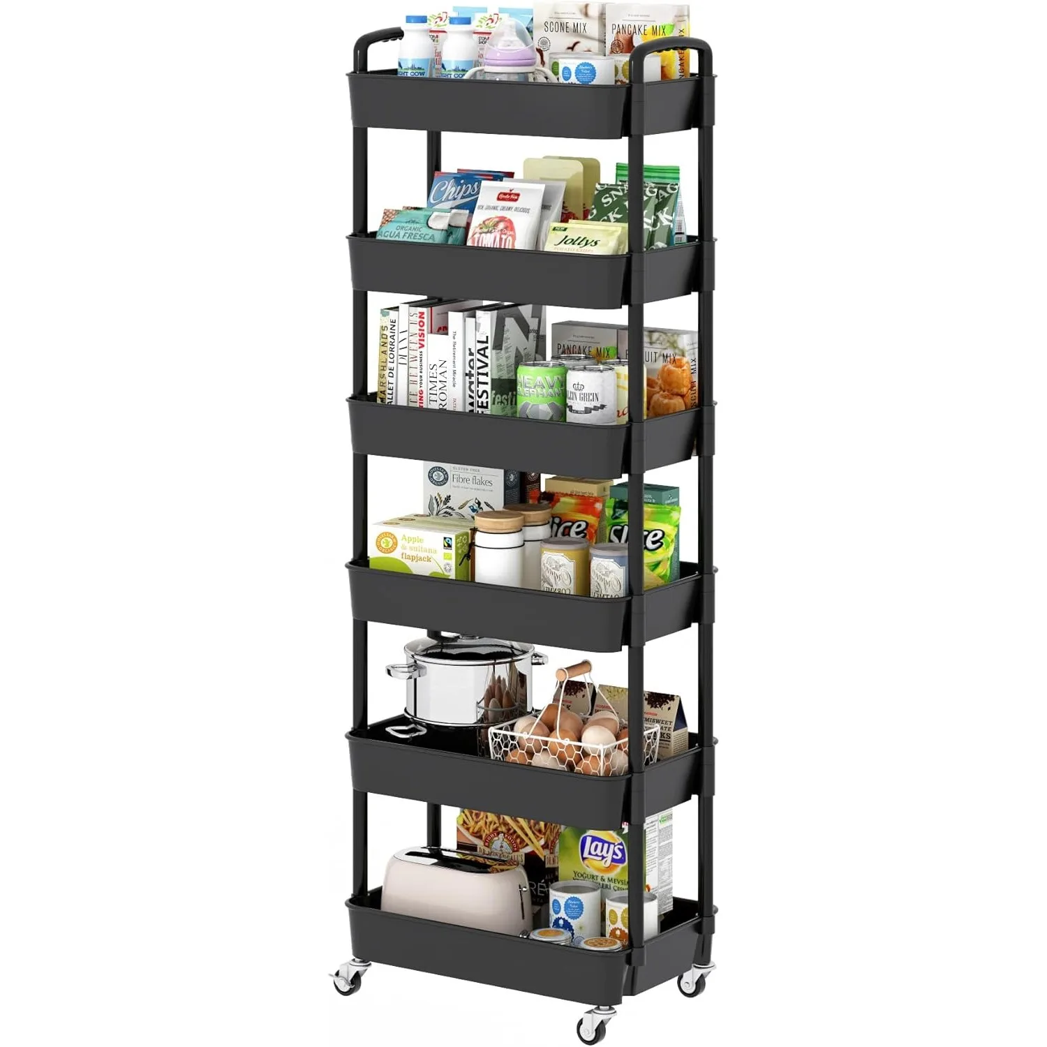 6-Tier Plastic Rolling Utility Cart with Handle, Multi-Functional Storage Trolley for Office, Living Black
6-Tier Plastic Rolling Utility Cart with Handle, Multi-Functional Storage Trolley for Office, Living Black