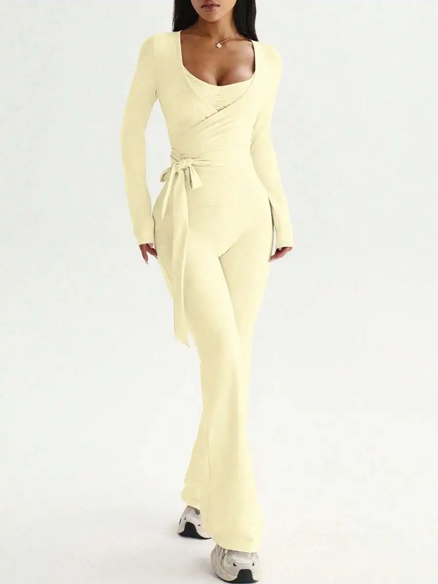 Womens Long Sleeve Wrap Top And High Waist Flared Pants Set Casual Sport Jumpsuit
Womens Long Sleeve Wrap Top And High Waist Flared Pants Set Casual Sport Jumpsuit
