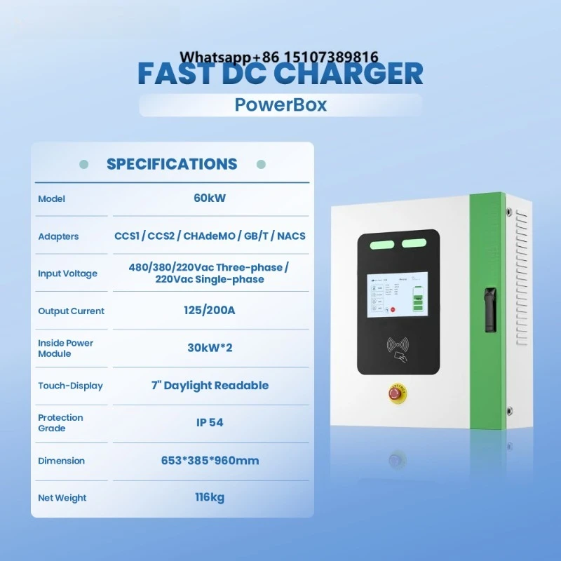 60kW Wall-Mounted Level 3 DC Fast EV Charger CCS1/CCS2/ChAdeMO/GBT/NACS Mobile Charger Station
60kW Wall-Mounted Level 3 DC Fast EV Charger CCS1/CCS2/ChAdeMO/GBT/NACS Mobile Charger Station