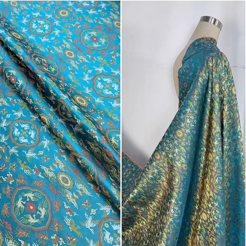 138CM Wide 36MM Song Brocade Heavy Silk Fabric for Summer Blue Dress Skirt Shirt Blouse Fabric for DIY Sewing Material R2028
138CM Wide 36MM Song Brocade Heavy Silk Fabric for Summer Blue Dress Skirt Shirt Blouse Fabric for DIY Sewing Material R2028