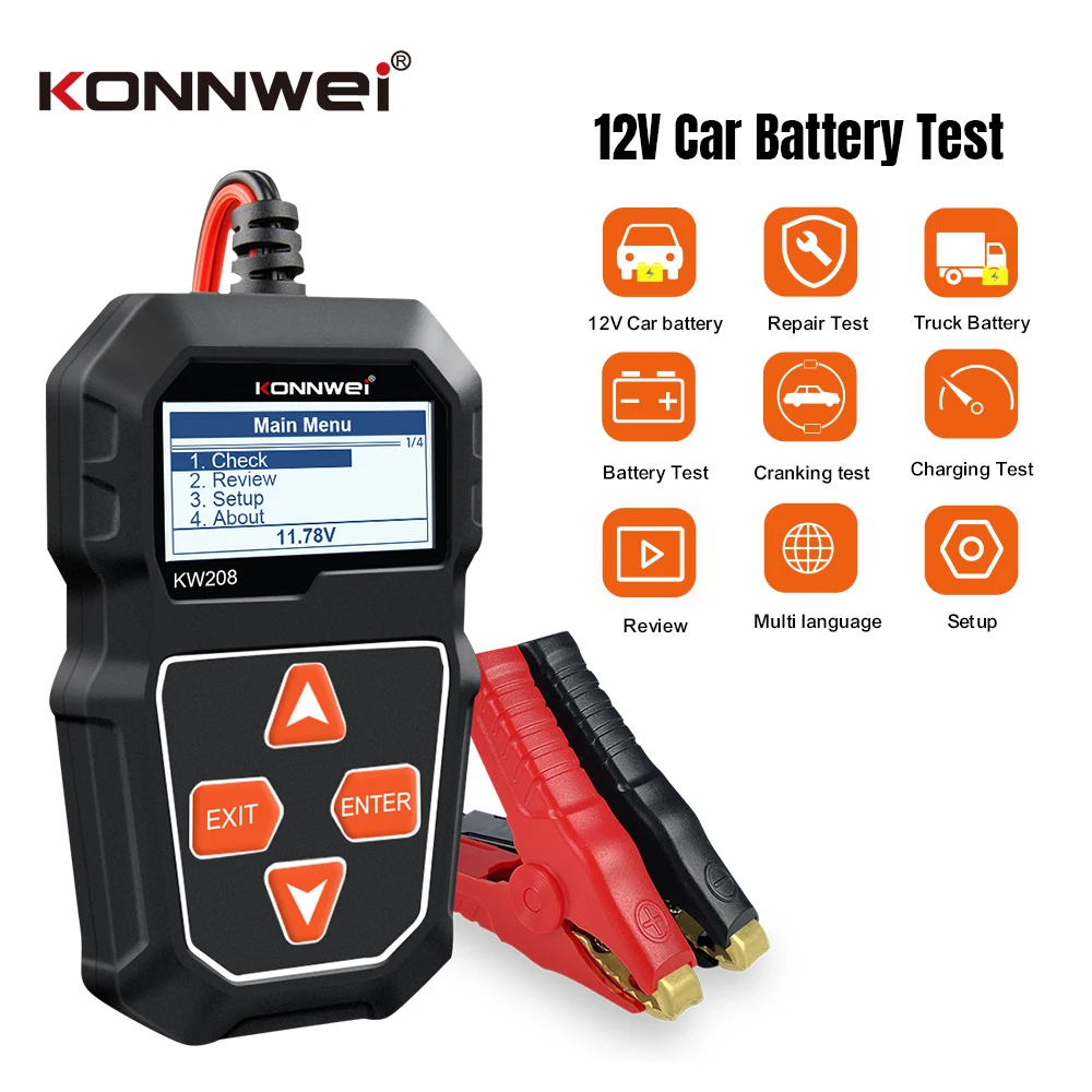 KONNWEI 12 В тестер автомобильного аккумулятора, 8 режимов языков, тест зарядки аккумулятора, проверка напряжения, тест на разрешение, инструмент сканирования автомобильного аккумулятора
KONNWEI 12 В тестер автомобильного аккумулятора, 8 режимов языков, тест зарядки аккумулятора, проверка напряжения, тест на разрешение, инструмент сканирования автомобильного аккумулятора