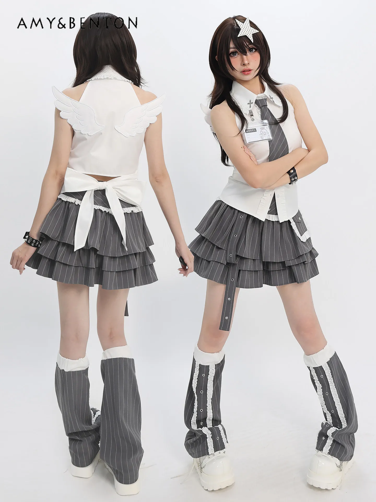 Spice Girl College Style Sleeveless Strap American Retro Lapel Short Shirt Subcultural Splicing Cake Skirt Leg Cover Y2K Sets
Spice Girl College Style Sleeveless Strap American Retro Lapel Short Shirt Subcultural Splicing Cake Skirt Leg Cover Y2K Sets