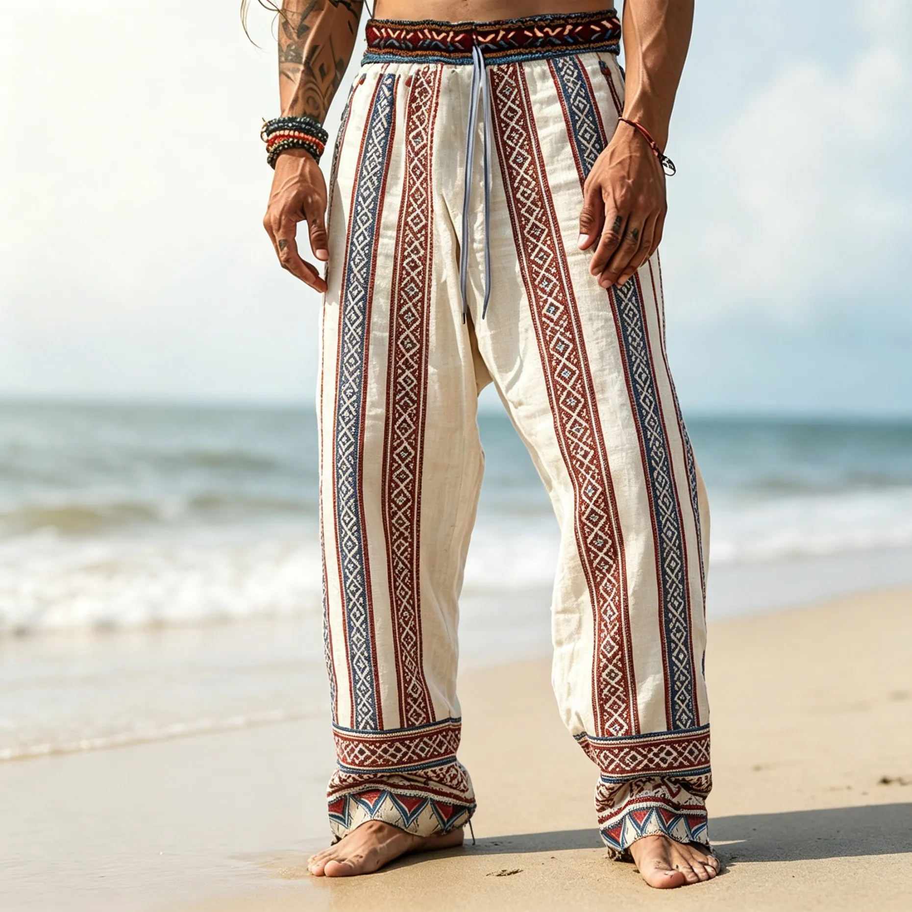 Men's Tribal Geometric Vertical Stripe Drawstring Harem Pants, Casual Loose Trousers for Spring Summer Beach & Daily Wear
Men's Tribal Geometric Vertical Stripe Drawstring Harem Pants, Casual Loose Trousers for Spring Summer Beach & Daily Wear