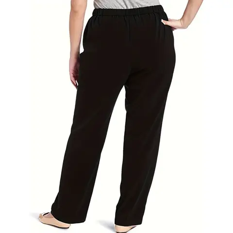 Pantalon droit à taille élastique pour femmes grandes tailles, décontracté, pour tous les jours