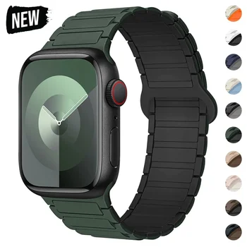 애플 워치 밴드용 마그네틱 루프 실리콘 팔찌, iWatch 시리즈 9 8 7 6 5 4 3 Se 울트라 2 스트랩, 44mm, 40mm, 49mm, 45mm, 41mm, 38mm