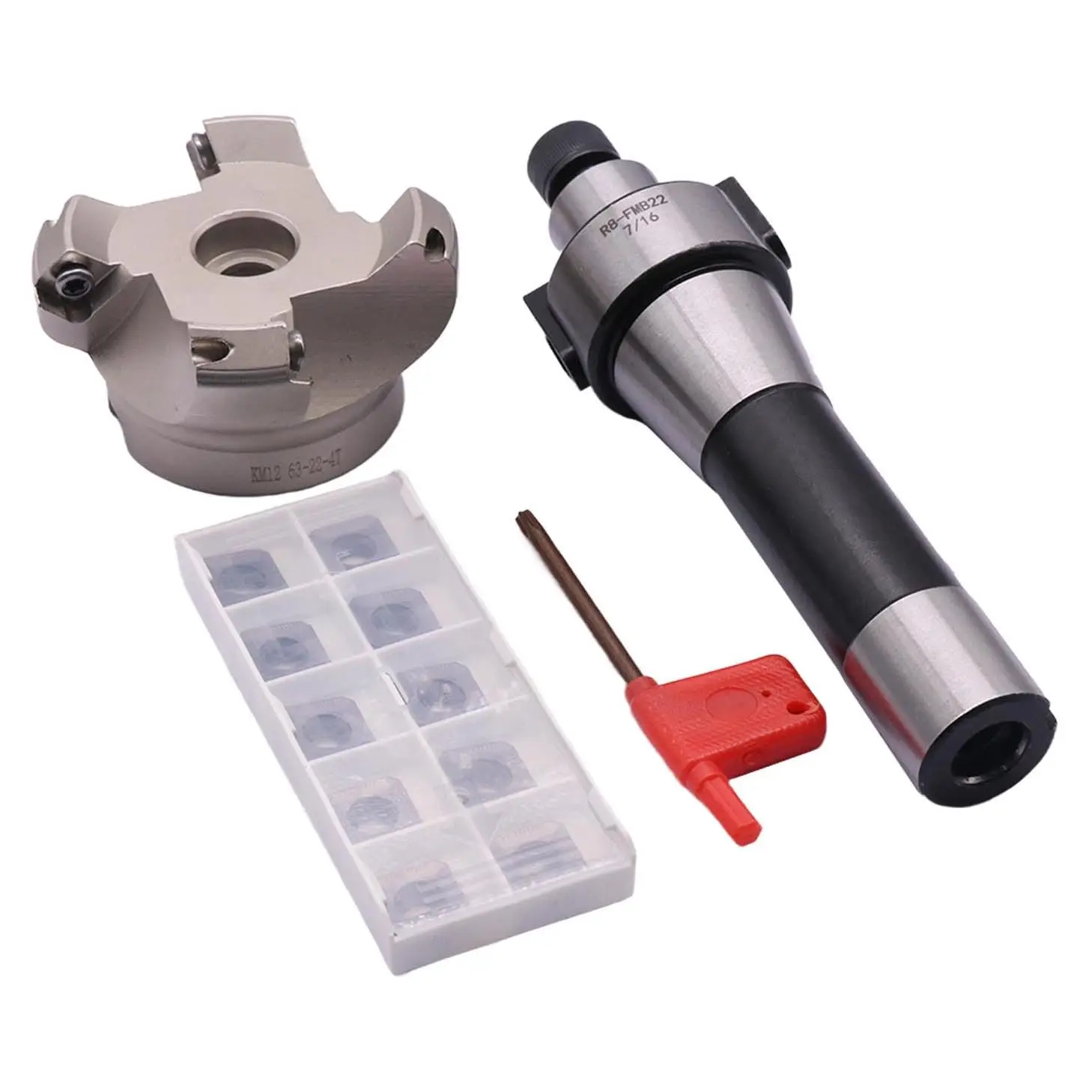 R8 FMB22 Arbor and 2.48"/63mm Cutting Diameter 4-Flute KM12 63-22-4T Shell Cutter with 10Pcs SEKT1204 Carbide Inserts
R8 FMB22 Arbor and 2.48"/63mm Cutting Diameter 4-Flute KM12 63-22-4T Shell Cutter with 10Pcs SEKT1204 Carbide Inserts