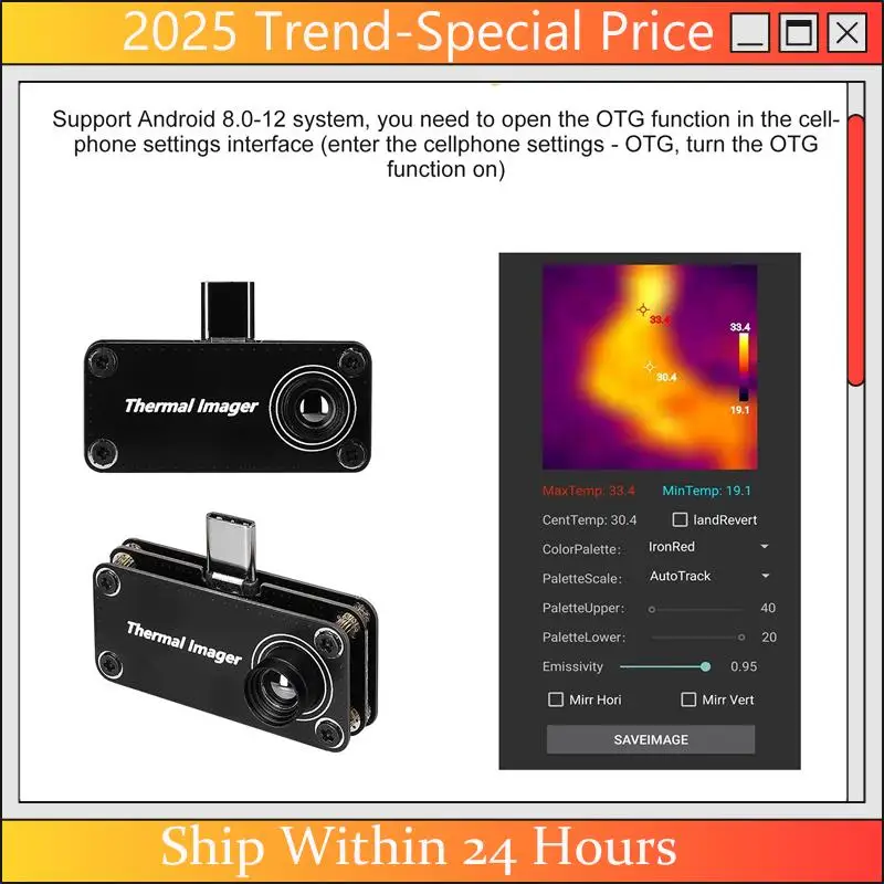 A61Z Deals Type-C Infrared Thermal Imager -20℃-1000℃ Tempreature Measuring Meter Android Phone Infrared Thermal Imager
A61Z Deals Type-C Infrared Thermal Imager -20℃-1000℃ Tempreature Measuring Meter Android Phone Infrared Thermal Imager
