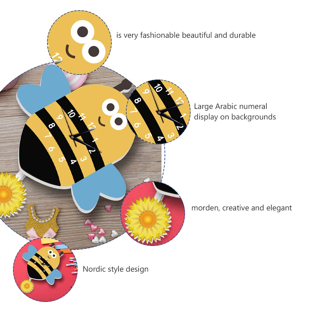 Cartoon Decorative Wall Clock Children's Room Decoration Silent Fashionable Hanging Bee
Cartoon Decorative Wall Clock Children's Room Decoration Silent Fashionable Hanging Bee